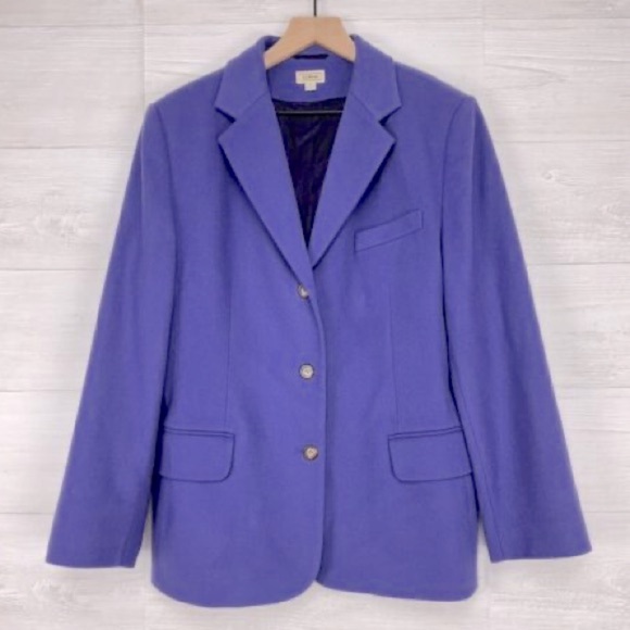 Women’s LL Bean Blazer Jacket size 4 R Purple 3 Button Wool Cashmere Blend - Picture 1 of 7